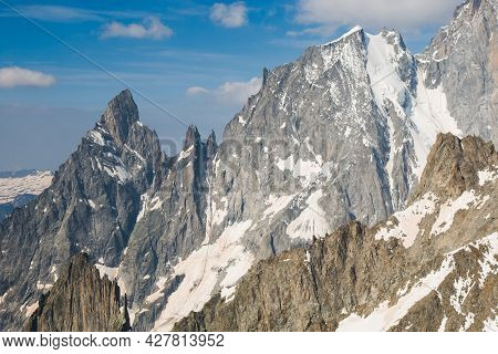 Panoramic View Of Mont Blanc Skyway In Aosta Valley, Italy. Amazing View From Punta Helbronner. Alps