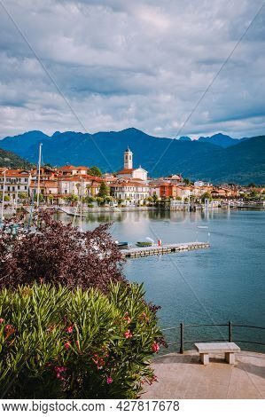 Feriolo, Verbania / Italy - June 2021: Feriolo Village On Lake Maggiore With Cloudy Sky