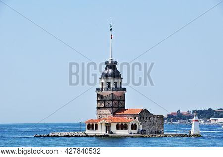 Panoramic View Of The Maiden Tower. View Of The Island In The Bosphorus. Summer, Sunny Day.. June 12