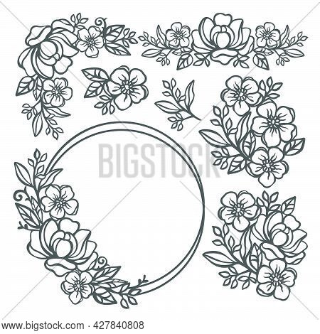Buttercup Set Floral Monochrome Collection With Flower Ring From Buttercup And Rose Wreaths And Bouq
