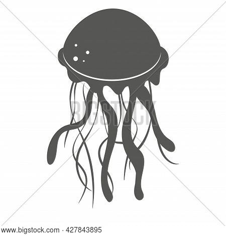Jellyfish Black Silhouette Isolated On White Background. Vector Illustration