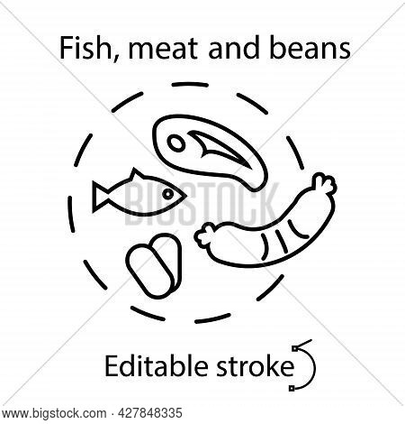 School Meal Choice Outline Round Concept Icon. Fish, Meat And Beans. Kids Menu Concept. Healthy Eati