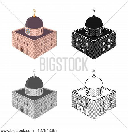 Vector Illustration Of Synagogue And Judaism Logo. Set Of Synagogue And Jewish Vector Icon For Stock