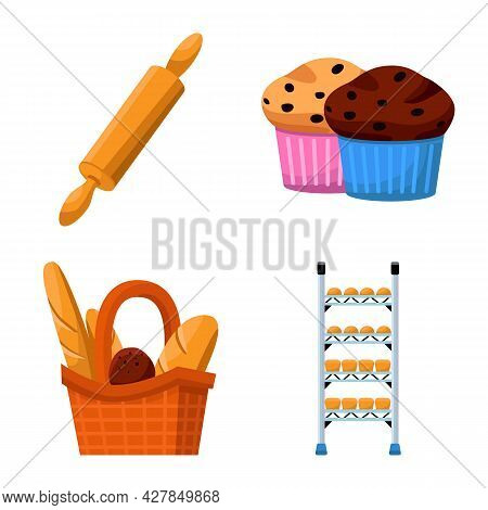 Vector Design Of Bakery And Natural Icon. Set Of Bakery And Utensils Stock Vector Illustration.