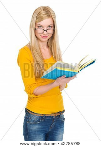 本を読んでガラスの学生少女