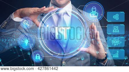 It Consultant Presenting Tag Cloud About Information Technology