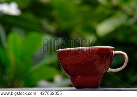 Cup Of Coffee With Coffee Beans On Wood Table Background And Space For Text, Americano Coffee, Ameri
