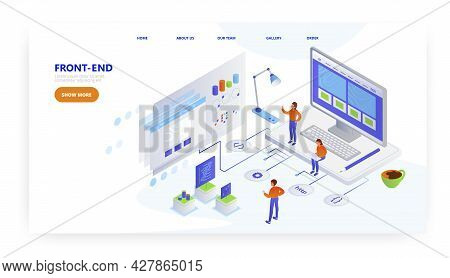 Front-end, Landing Page Design, Website Banner Vector Template. Frontend Developer, Programmer Creat