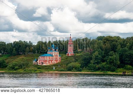 View Of The Kazan-transfiguration Church On The Banks Of The Volga River In The City Of Tutaev