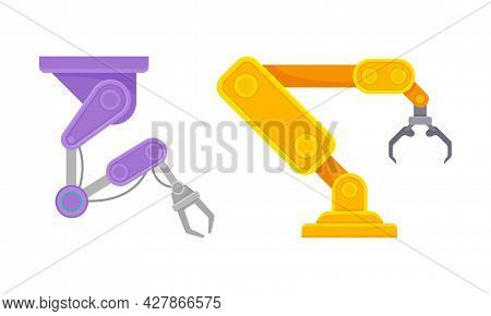 Robotic Mechanical Programmable Arm With Joints For Industrial Assembly Operation Vector Set