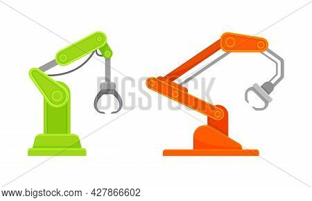 Robotic Mechanical Programmable Arm With Joints For Industrial Assembly Operation Vector Set