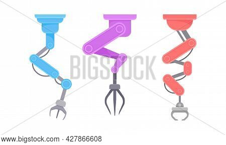 Robotic Mechanical Programmable Arm With Joints For Industrial Assembly Operation Vector Set