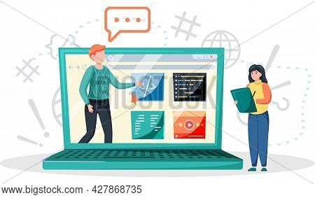 Online Education Concept. E-learning, Home Schooling. Student Works On Laptop Studying Lessons Remot