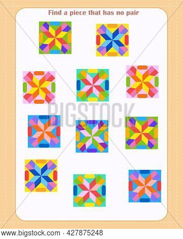 Logic Game For Children. Find Which Shape Is Unpaired. Development Of Attention. Vector Illustration