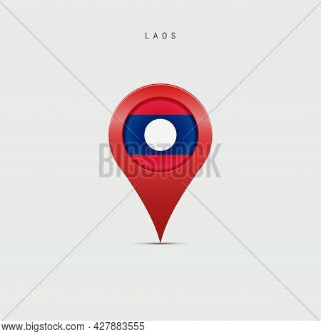 Teardrop Map Marker With Flag Of Laos. Laotian Flag Inserted In The Location Map Pin. 3d Vector Illu