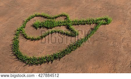 Concept conceptual green summer lawn grass symbol shape on brown soil or earth background, guitar sign. A 3d illustration metaphor for music, concert, festival, jazz, rock, lifestyle and entertainment