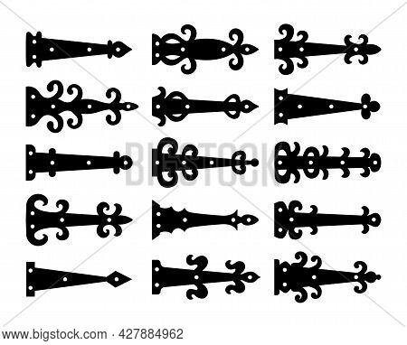 Decorative Vintage Arrow Hinges. Accents For Garage And Barn Doors, Gates, Trunks. Flat Icon Set. Ve