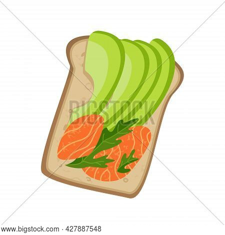 Avocado Salmon Toast. Delicious Sandwich Made Of Fresh Spelt Toasted Bread With Slices Of Avocado An