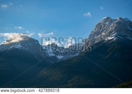 Panorama And High Summit Seen From Scuol, A Village In Engadin, Switzerland