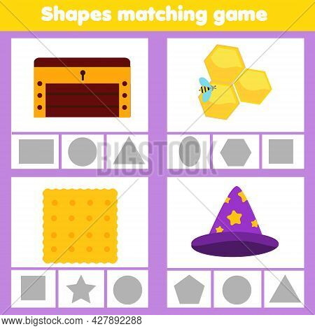 Matching Children Educational Game. Match Real Objects With Geometric Shapes. Learning Forms Activit