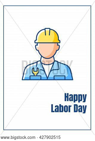 Happy Labor Day Greeting Card With Color Icon Element. Workers Achievements Appreciation. Postcard V