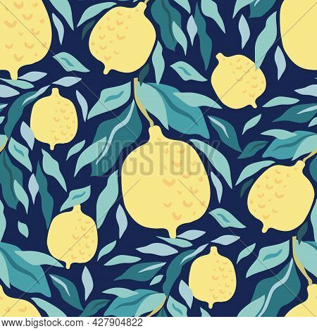 Beautiful  Seamless Pattern  With Lemon  Fruit For Modern Trendy Summer Design. Summer Vibes. Creati