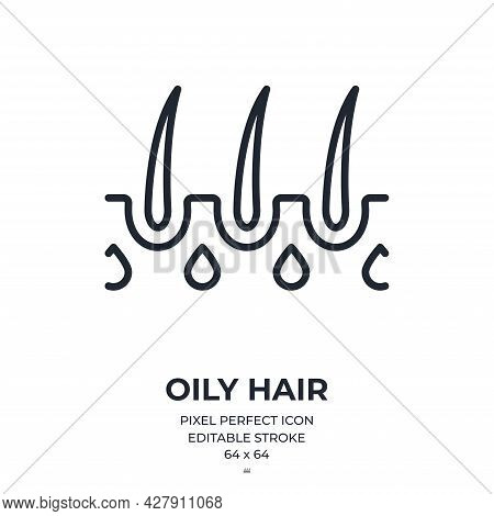 Oily Hair And Seborrhea Concept Editable Stroke Outline Icon Isolated On White Background Flat Vecto