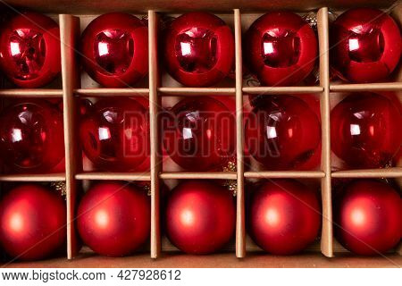 Monochrome Red Christmas Lifestyle - Rows Of Glass Bables