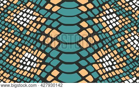 Trendy Snake Skin Vector Seamless Pattern. Hand Drawn Wild Animal Reptile Skin, Green Snake Repeat T