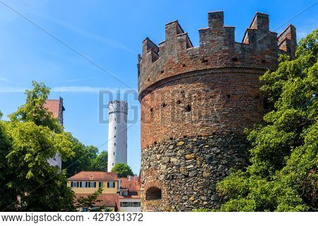 Towers Of Ravensburg City, Baden-wurttemberg, Germany, Europe. Old Buildings In Ravensburg Downtown 