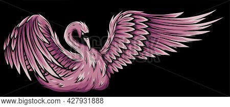Swan. Vector Illustration Of A Swan On Black Background