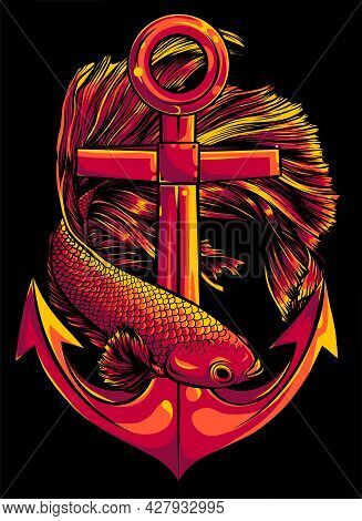 Fish Around The Anchor Vector Illustration Design
