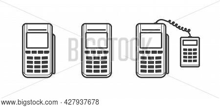 Nfc Wireless Technology Linear Icon Set. Pos To Pay With A Credit Card And Smartphone. Terminal With