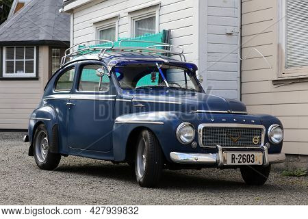 Flekkefjord, Norway - July 19, 2020: Volvo Duett Oldtimer Car Parked In Norway. There Are 2.8 Millio