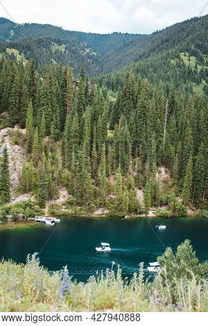 Kaindy Lake In The Tien Shan Mountains, Sunken Forest.