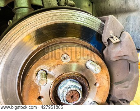 Close Up Shot Of A Brake Rotor With Really Bad Uneven Rotor Wear Symptoms. Great Background Image Fo