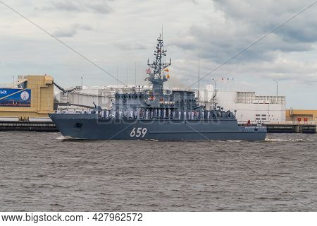 The Minesweeper Vladimir Yemelyanov Of Project 12700 Passes Near Kronstadt During The Parade Of The