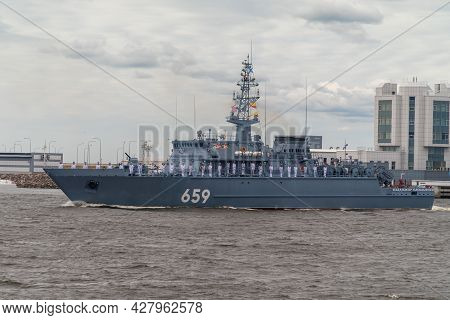 The Minesweeper Vladimir Yemelyanov Of Project 12700 Passes Near Kronstadt During The Parade Of The