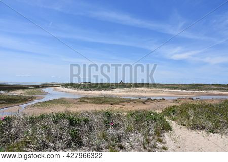 Beautiful Scenic View Of A Tidal Marsh Along Cape Cod.