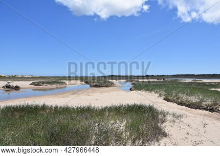 Tidal Pools And Salt Marsh Along Cape Cod.