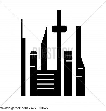 Cyberpunk Futuristic City With Skyscrapers Glyph Icon. Futuristic City. Apocalypse Idea. Black Symbo