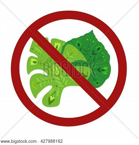 Ban On The Export Of Tropical Plants. Folk Patterned Monstera And Creeper Leaves In The Prohibition 