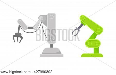 Robotic Mechanical Programmable Arm With Joints For Industrial Assembly Operation Vector Set