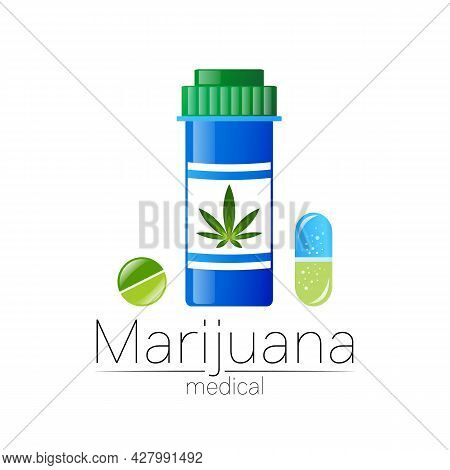 Medical Cannabis Symbol In Vector. Logotype For Marijuana, Nature Herbal Medicine, Therapy, Doctors 