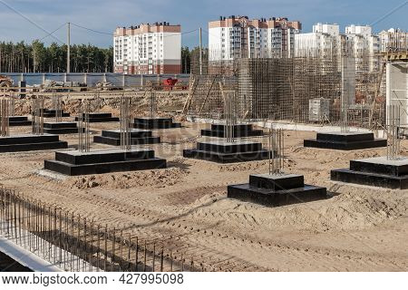 Monolithic Reinforced Concrete Foundations For The Construction Of A Residential Building. Grillage 