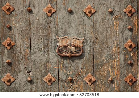 Green Old Door With Doorhandle