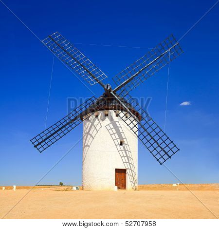 Windmill And Blue Sky. Alcazar De San Juan, Castile La Mancha, Spain