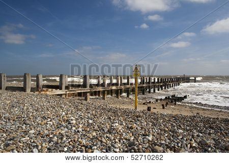Sea Defences On Lowestoft Beach, Suffolk, England