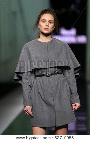 ZAGREB, CROATIA - OCTOBER 19: Fashion model wearing clothes designed by Pavla Aleksic on the 'Fashion.hr' show on October 19, 2013 in Zagreb, Croatia.