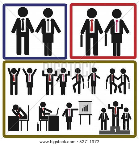 Stick icon of business man and woman in action